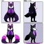 Placeholder: a fox fursona, darker colors, master quality, backlighting, soft lights, full body portrait, in frame, 8k, furry, fur, black and purple color pallet, fursona reference sheet,