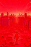 Placeholder: a big City, red transparent figure appears in the sky with many dead bodies of children