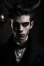 Placeholder: Young handsome scholarly demonic Victorian era gothic man with vampiric qualities and demon horns