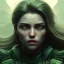 Placeholder: portrait, insanely detailed, heroïc fantasy setting, woman, dark-skinned, indian, octane render, green and black wavy hair