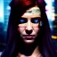 Placeholder: portrait,beautiful female Cyborg, intense stare, sad eyes, post-apocalyptic in a cyberpunk city, bladerunner, realistic, intriacte detail, sci-fi fantasy style, volumetric lighting, particles, highly detailed ,cinamatic , deep colours,8k, in the style of Kaare Andrews