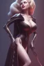 Placeholder: Rita Hayworth as evil queen in black leather, busty, cleavage, dominatrix, curvy, angry, stern look. character design by cory loftis, fenghua zhong, ryohei hase, ismail inceoglu and ruan jia. unreal engine 5, artistic lighting, highly detailed, photorealistic, fantasy