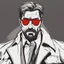 Placeholder: a young man with big muscles who looks like hans gruber wearing a heavy coat and red sunglasses staring with an irritated look on his face