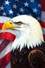 Placeholder: an expressive painting of an American eagle side view face with the American flag in the background, might see a companion with features of absolute strength and determination, blended with warmth and deep faith. Perhaps his head expresses wisdom and courage, with eyes radiating confidence and faith.