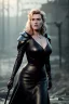 Placeholder: Kate Winslet as evil queen in black leather gown, cleavage, angry, stern look, unreal 5, octane render,cinema4d, dynamic lighting, dramatic lighting, 4k, redshift render, highly detailed, hyper realistic