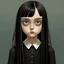 Placeholder: Wednesday addams, with bangs, in the style of Margaret Keane