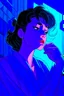 Placeholder: Create an intense, evocative portrait in the Japanese retro anime style of the 80s and 90s. The scene features a male bathed in deep blue light, leaning against a wall with her arms raised, eyes closed in a moment of raw emotion. Her attire is minimal, accentuating the curves of her body and the dramatic shadows cast by the lighting. The background is stark, with sharp contrasts highlighting the contours of her form. The blue and black palette intensifies the mood, evoking a sense of mystery a