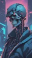 Placeholder: a close up of a person with a skull on their head, blue and black colors, anime skull portrait man, scary detailed art in color, hiroyuki-mitsume takahashi, nychos art aesthetic, half man half skeleton, anime cyberpunk art, colored manga art, rossdraws pastel vibrant, hot colors. insanely detailed, beautiful anime portrait, stunning anime face portrait, scary art in color