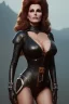 Placeholder: Raquel Welch as evil queen in black leather, leather, busty, cleavage, angry, stern look. character design by cory loftis, fenghua zhong, ryohei hase, ismail inceoglu and ruan jia. unreal engine 5, artistic lighting, highly detailed, photorealistic, fantasy