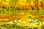 Placeholder: A light yellow swamp with fiery amphibians designed in Navajo woven art painted by Claude Monet