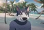 Placeholder: The beautiful and perfect portrait is on the tropical island, anime, anthropomorphic wolf, a male character on the beach for the magazine, 8K resolution, high quality, ultra graphics, and detailed with lines.