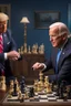 Placeholder: A hyper-realistic , Joe Biden and Trump in a game of chess,Trump smiling ,Biden angry, 64K, hyperrealistic, vivid colors, (glow effects:1.2) , 4K ultra detail, , real photo