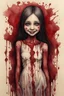 Placeholder: body anormal, smile blood, girl cute, watercolor illustration by <John Kenn Mortensen>, darkred tones,