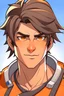 Placeholder: Young man, brown hair, slightly muscular, drawn in the art style of Overwatch