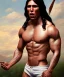 Placeholder: native american warrior, long black hair, big muscles, face up, mouth wide open, scream face, shirtless, looking to the sky