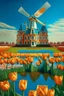 Placeholder: the palace of Versailles located in Amsterdam with tulips and a windmill, in the style of Van Gogh