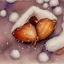 Placeholder: watercolor of tiny acorn covered in snow, warm colors, soft lighting, snowdrift