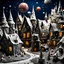 Placeholder: detailed creepy village made of cake frosting, melting steel, strong texture, extreme detail, octane render, stars and planets, Yves Tanguy, Max Ernst