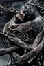 Placeholder: Multiple entanglements between a twisted thin piece of cloth as part of many twisted and spiraling branches disappearing into the distant mist, epic photo, 2 beautiful lovers are embracing, stunning tattoos that intwine with eachothers tattoos,sharp on highly detailed skin with wrinkles and high contrast, photorealistic, explosion of extacy,4K, 3D, realism, hyperrealism, detail, good lighting, detailed texture, modern photography style, 3D, 4D, 4K