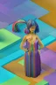 Placeholder: isometric clean art of super beautiful lady, soft lighting, soft pastel gradients, high definition, 3d icon clay render, blender 3d, beautiful, long hair, rainbow hair, rainbow dress, feline eyes and ears