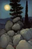 Placeholder: Night, rocks, trees, mountains, ludwig dettman and claude monet impressionism paintings