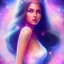 Placeholder: beautiful woman with long hair look the stars and northern aurora blue turquoise lights, blue, pink,