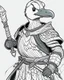 Placeholder: coloring pages for kids,hyper realistic medieval angry strong black duck with scarred beak with armour holding an axe while playing dungeons and dragons, 3d render, cartoon style, thick lines, low detail, black and white, no shading, --ar 85:110