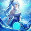 Placeholder: Clear focus, 8k, beautiful lighting, vibrant colors, girl, light blue hair, long hair, white eyes, ponytail, messy hair, water magic,