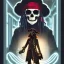 Placeholder: a cyberpunk hacker pirate captain skeleton holding one beer bottle in one hand with a pirate hat sitting in front of a huge old crt monitor in a dark room , only light coming from crt monitor, highly detailed, intricate, digital art, trending on artstation, trending on cgsociety, by greg rutkowski