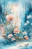 Placeholder: magic Wet watercolor, beautiful flowers, fir trees, fine drawing, beautiful snow-white landscape, pixel graphics, delicate sensuality, realistic, high quality, work of art, hyperdetalization, professionally, filigree, hazy haze, hyperrealism, professionally, transparently, delicate pastel tones, back illumination, contrast, fantastic, nature, space, Milky the way is fabulous, unreal, translucent, glowing,clear lines