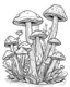 Placeholder: Mushrooms coloring page cartoon, simple bold precise lines, no color, white background