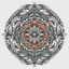 Placeholder: logo in a style of Mandala. Round. The logo depicts a mystical botanical motive. Thin lines. Ornament.