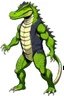 Placeholder: Anime man side character with dark , hybrid with dinosaur,small muscles, aged 30, wearing a dinosaur superhero suit