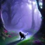 Placeholder: black cat, walking, psychedelic forest, crystals