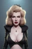 Placeholder: Lana Turner as evil queen in black leather, leather, busty, cleavage, angry, stern look. character design by cory loftis, fenghua zhong, ryohei hase, ismail inceoglu and ruan jia. unreal engine 5, artistic lighting, highly detailed, photorealistic, fantasy