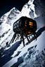 Placeholder: silhouette of a eight legs machine scaling a very steep snow covered side of mout everest at night, it has storage pods on its belly and humans can fit in the pods