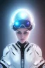 Placeholder: Black intergalactic pilot AnnaSophia Robb, portrait, bright white eyes, wearing high tech pilot helmet, beautiful face, white smoke, dark, rage, sorrow, high definition, ultra 8 k, volumetric lighting, blue fire, fog