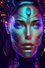 Placeholder: A mesmerizing portrait of a cybernetic woman, her face a blend of organic and mechanical elements, with vibrant, glowing circuits and holographic patterns.