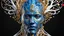 Placeholder: 3D rendering of a blue head of an impressively detailed and complex hyper-realistic "human anatomy": scientific, single object, glossy white, shiny gold, vines, tribalism, black background, shamanism, cosmic fractals, octane rendering, 8k post-processing, detailed metallic bones, dendritic, artstation: award-winning: professional portrait: atmospheric: commanding: fantastic: clarity: 16k: ultra quality: astounding: shine: stunning colors: stunning depth