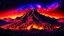 Placeholder: mountains. space color is dark ORANGE vulcvolcano where you can see the fire and smell the smoke, galaxy, space, ethereal space, cosmos, water, and panorama. Palace, Background: An otherworldly planet, bathed in the cold glow of distant stars. gloomy landscape with dramatic HD highlights detailled