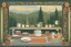 Placeholder: a gnomesa cookbook in his kitchen. art nouveau. (Stanley Mouse psychedelic, Art Nouveau-influenced concert posters) more kitchen elements around. gorgeous forest in the background. surrounded by an art deco mushroom border.