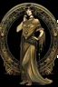 Placeholder: Full Body, Art Nouveau Woman With A Bob With A Fringe Hairstyle, Cleopatra Clothing, Steampunk, Black Background