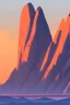 Placeholder: big rock mountains with and orange dawn sky with no clouds. mountains closer to the camara, jim lee style