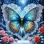 Placeholder: Beautiful filigree lacey butterfly, winter wonderland background, triple frosted heart with bi colored roses, glitter, glowing, transparent, sparklecore, Thomas Kinkade, realistic painting, 8K