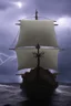 Placeholder: fantasy wooden ship in storm