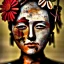 Placeholder: an abstract painting of rusted metal and flowers, Geisha portrait, rust, scaffolding, iron cladding, decay, mixed media, textured, anatomically correct, beautiful perfect face, sharp focus, highly detailed by Jean Auguste Dominique Ingres 8k