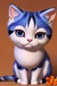 Placeholder: Blue and orange chibi pixar cats with big lifelike eyes and flowers