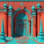 Placeholder: (psychedelic 3D anaglyph red-cyan glasses required) The grand gateway serves as the entrance to a noble holding, indicating the family's wealth without extravagance. A security detachment of three guards demonstrates a decentralized law enforcement system outside the capital, with a focus on estate security through standardized armor and modern weaponry. Their orange accents may have symbolic or practical purpose. The gatehouse's transition from defensive structure to ceremonial function is evid
