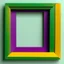 Placeholder: A simple wooden frame without decoration in the colors of Mardi Gras green, purple and yellow with a light background to remove