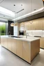 Placeholder: Kitchen, modern style, light timber veneer, metal Fram with tinted glass door, island bench, marble bench top